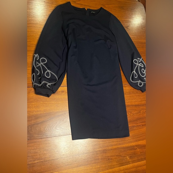 Ann Taylor Dress embroidered long sleeves Navy Blue size Large - Picture 4 of 12